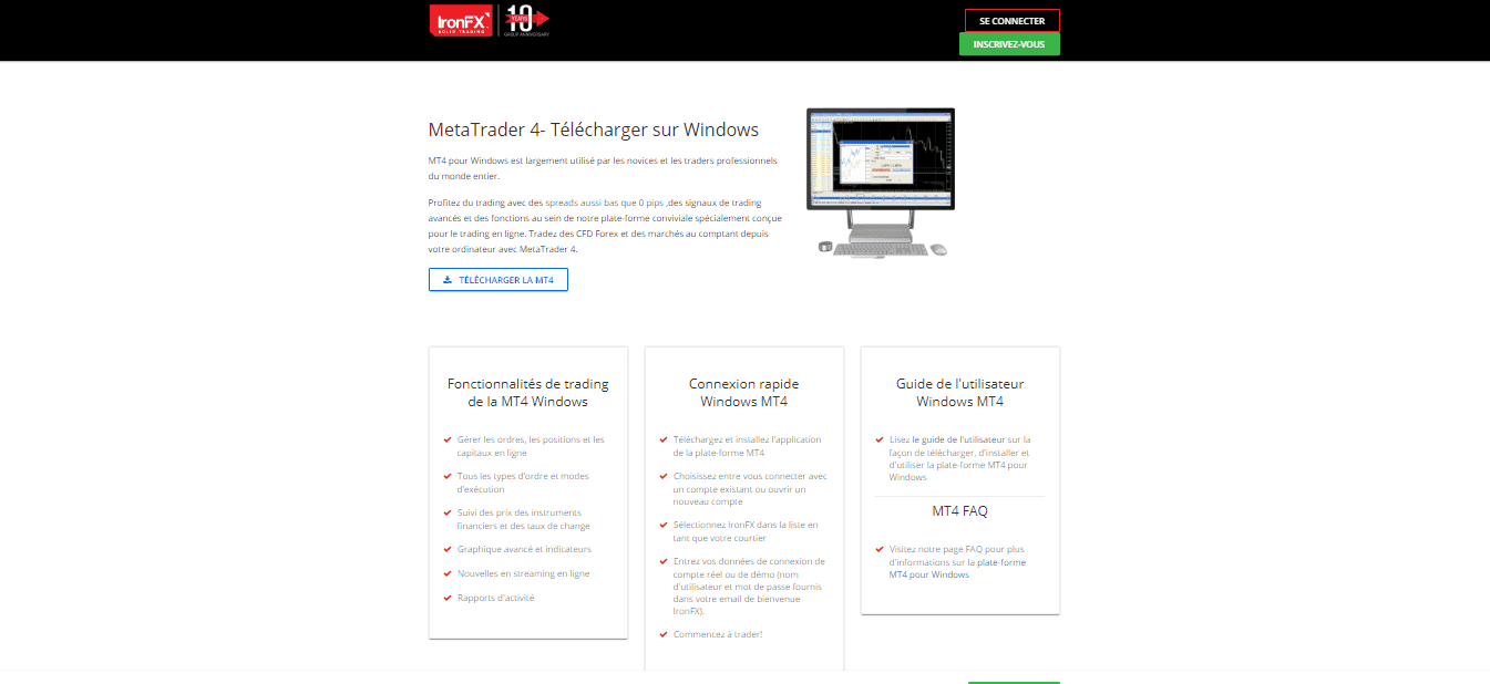 Plateforme de trading MT4 de IronFX